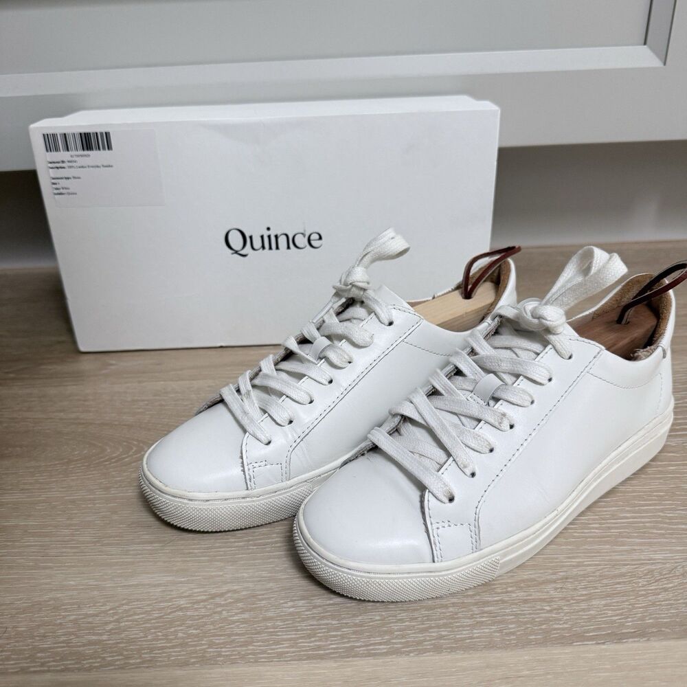 Quince 100% Leather Everyday Sneaker Sz 6 White Preppy Quiet Luxury Minimalist
